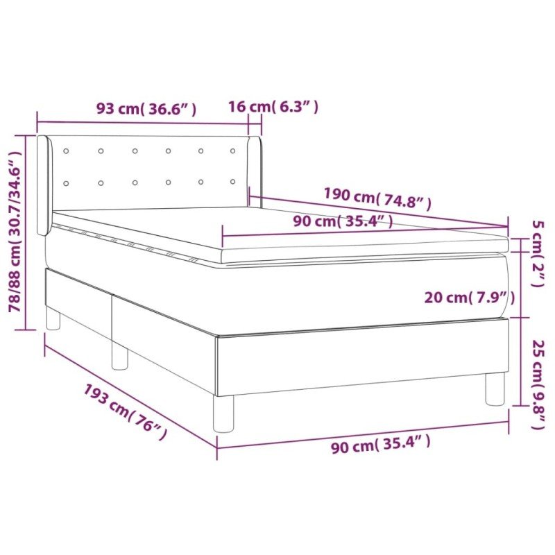 vidaXL Posteľný rám boxsping s matracom ružový 90x190 cm zamat