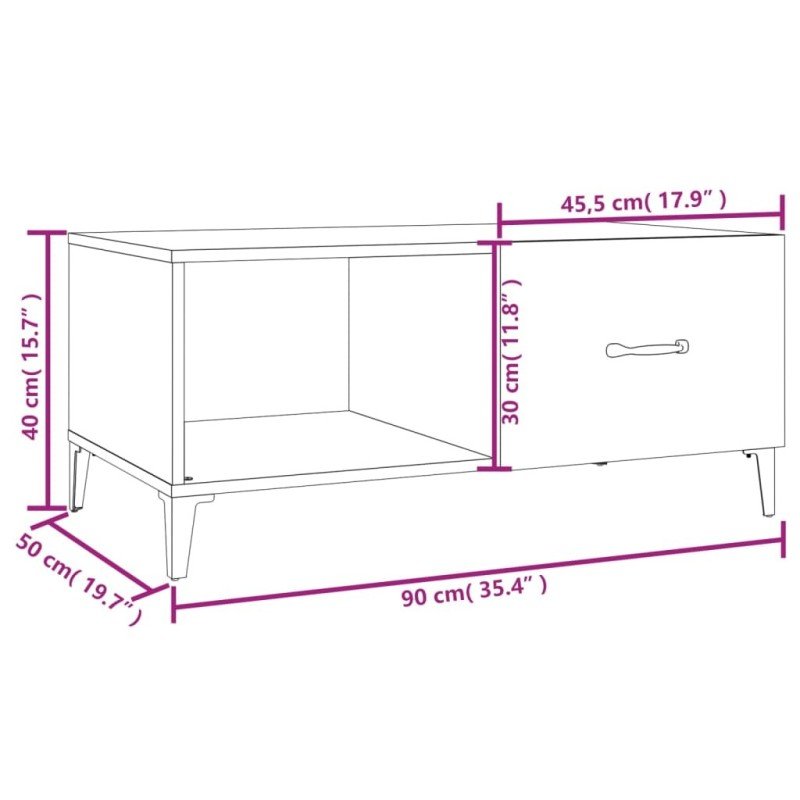 vidaXL Konferenčný stolík dymový dub 90x50x40 cm kompozitné drevo