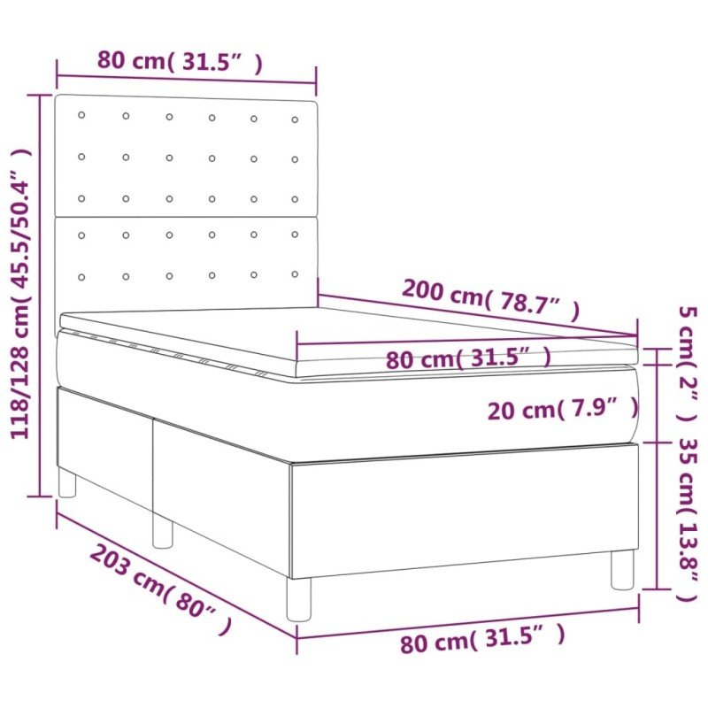 vidaXL Posteľ boxsping s matracom a LED čierna 80x200 cm látka