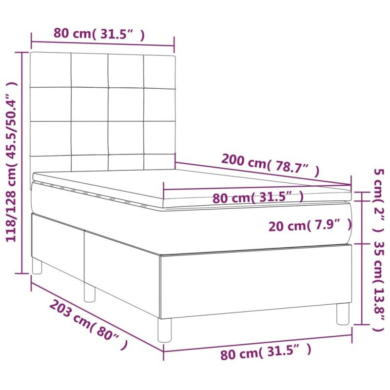 vidaXL Posteľ boxsping s matracom a LED bledosivá 80x200 cm zamat