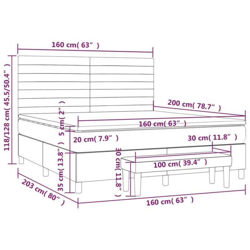 vidaXL Posteľný rám boxsping s matracom tmavomodrý 160x200 cm zamat