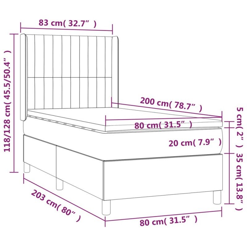 vidaXL Posteľ boxsping s matracom a LED tmavosivá 80x200 cm látka