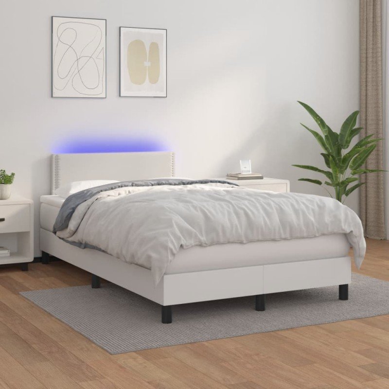 vidaXL Boxspring posteľ s matracom a LED biela 120x200 cm umelá koža