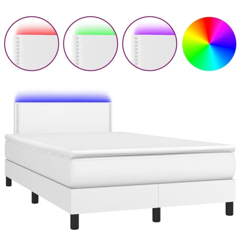 vidaXL Boxspring posteľ s matracom a LED biela 120x200 cm umelá koža