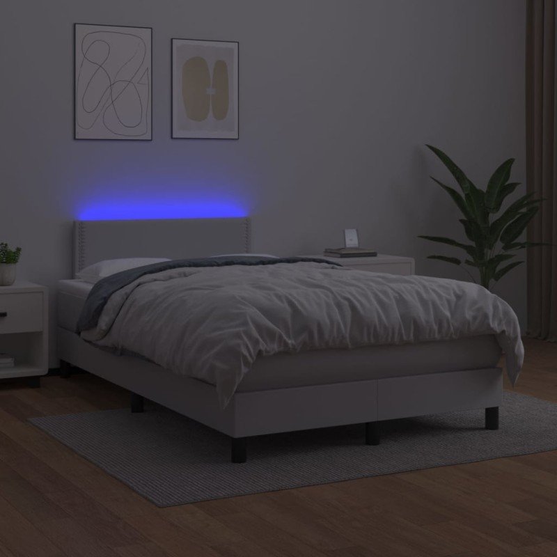 vidaXL Boxspring posteľ s matracom a LED biela 120x200 cm umelá koža