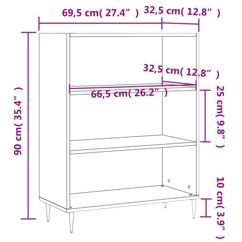 vidaXL Knižnica biela 69,5x32,5x90 cm kompozitné drevo