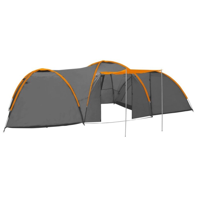 vidaXL Kempingový iglu stan 650x240x190 cm pre 8 osôb, sivo oranžový