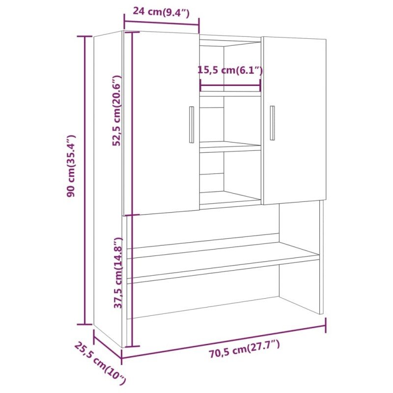 vidaXL Skrinka na práčku hnedý dub 70,5x25,5x90 cm