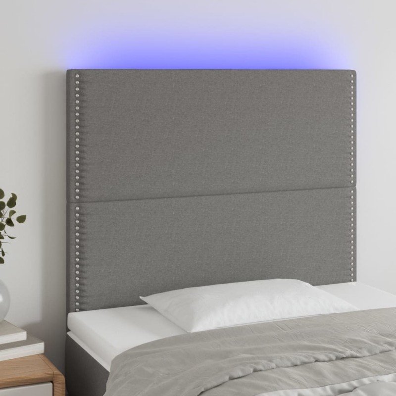 vidaXL Čelo postele s LED tmavosivé 90x5x118/128 cm látka