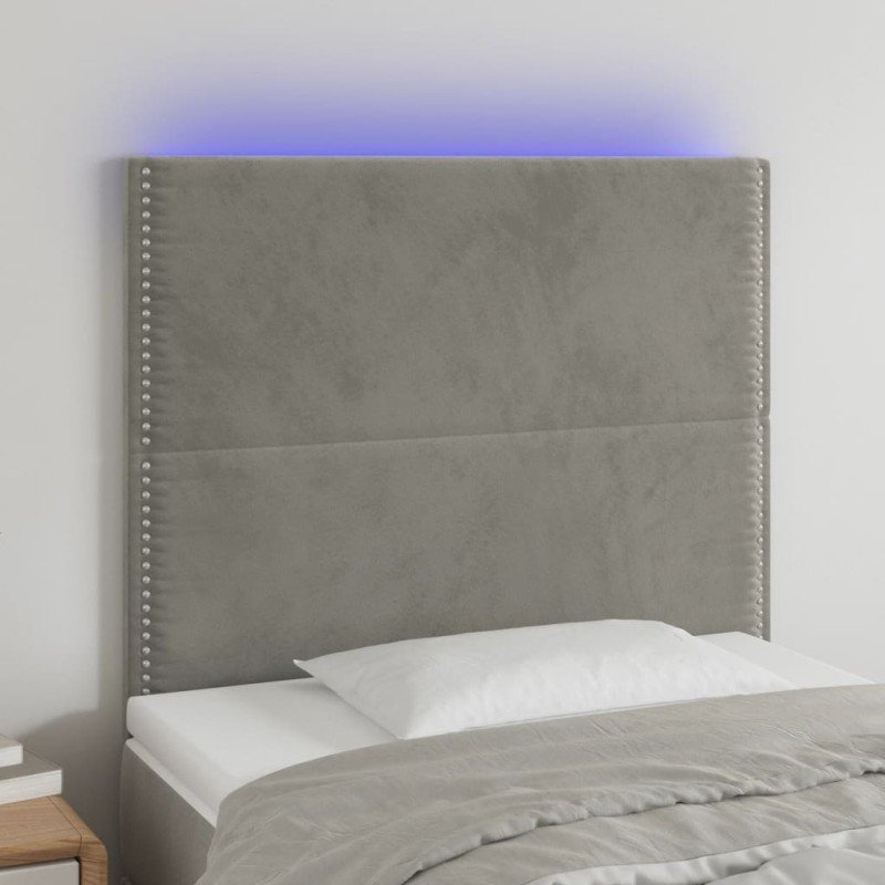 vidaXL Čelo postele s LED bledosivé 90x5x118/128 cm zamat