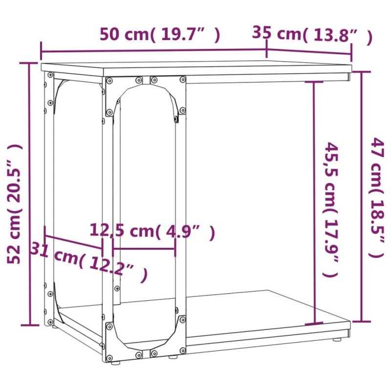 vidaXL Príručný stolík dymový dub 50x35x52 cm spracované drevo