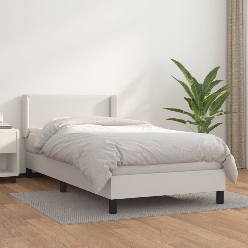 vidaXL Boxspring posteľ s matracom biela 100x200 cm umelá koža