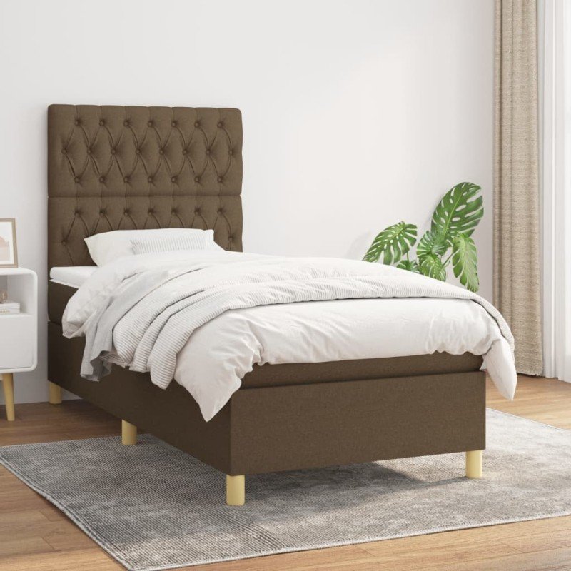 vidaXL Boxspring posteľ s matracom tmavohnedá 90x190 cm látka