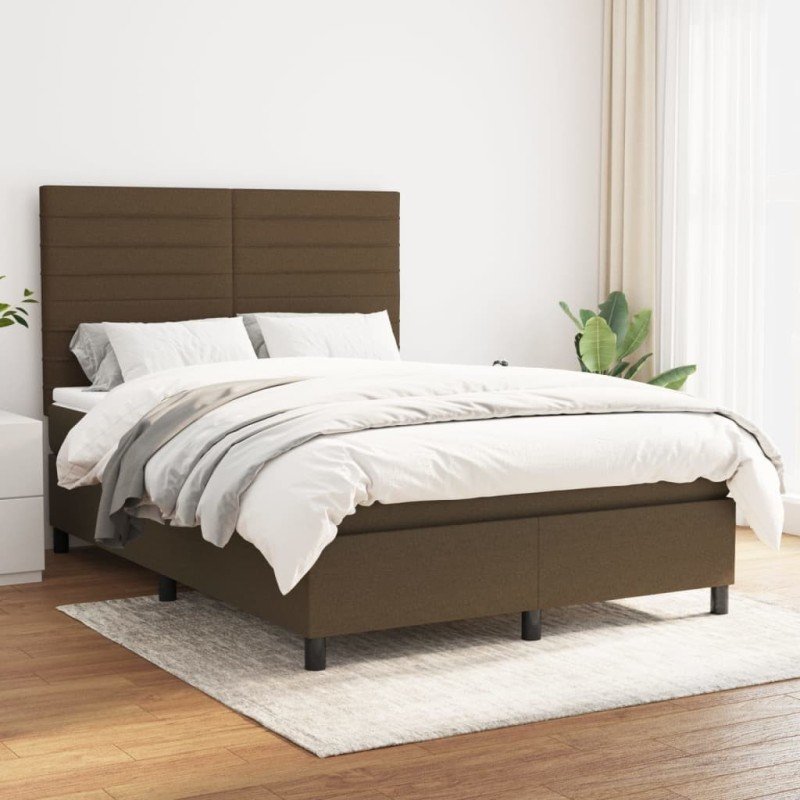 vidaXL Boxspring posteľ s matracom tmavohnedá 140x190 cm látka