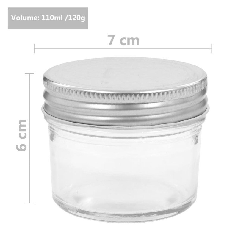vidaXL Sklenené zaváracie poháre so striebornými viečkami 24 ks 110 ml