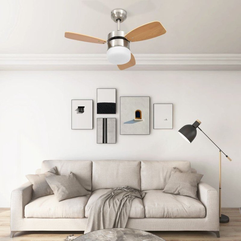 vidaXL Stropný ventilátor so svetlom a ovládačom 76 cm, svetlohnedý