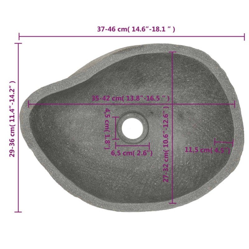 vidaXL Umývadlo, riečny kameň, oválne 37-46 cm 