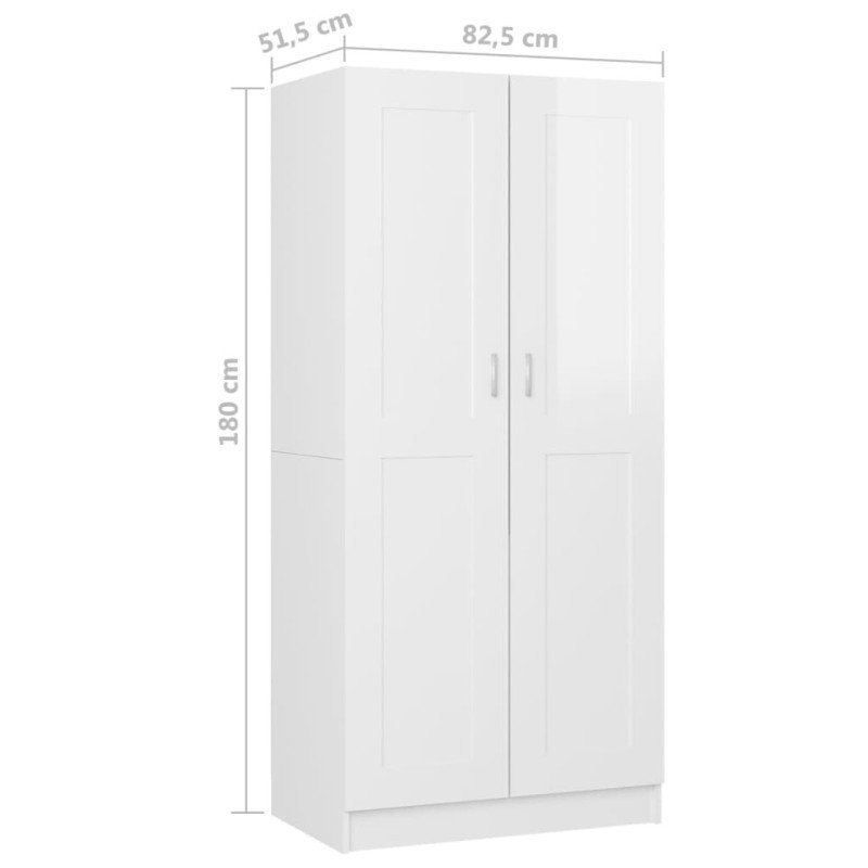 vidaXL Šatník, lesklý biely 82,5x51,5x180 cm, kompozitné drevo