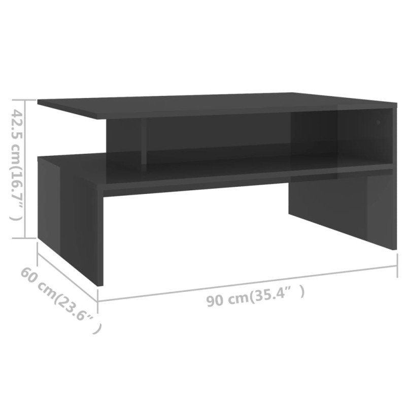 vidaXL Konferenčný stolík lesklý sivý 90x60x42,5 cm drevotrieska