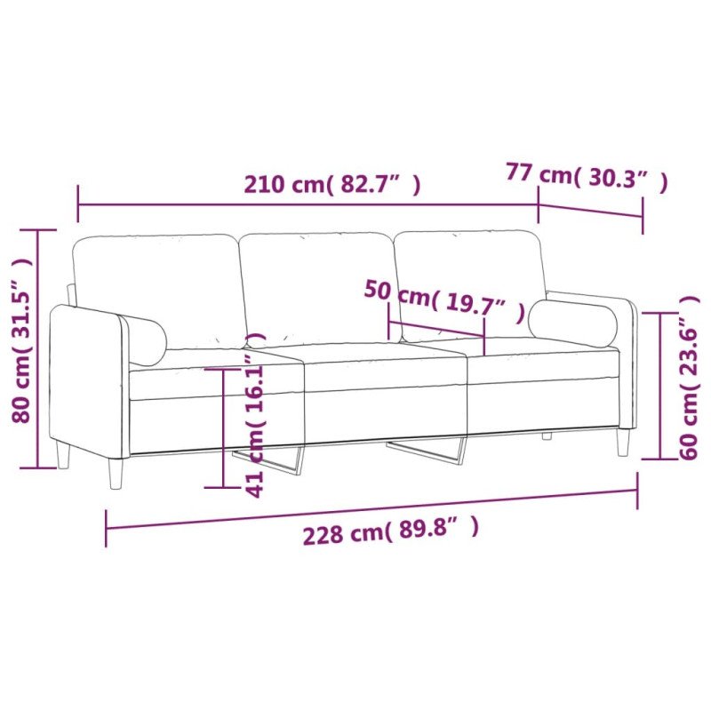 vidaXL 3-miestna pohovka s vankúšmi tmavosivá 210 cm zamat