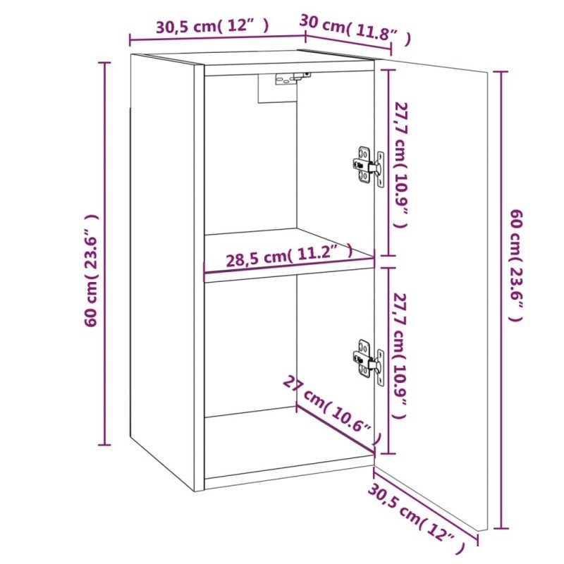 vidaXL TV skrinky 2 ks sivý dub sonoma 30,5x30x60 cm spracované drevo