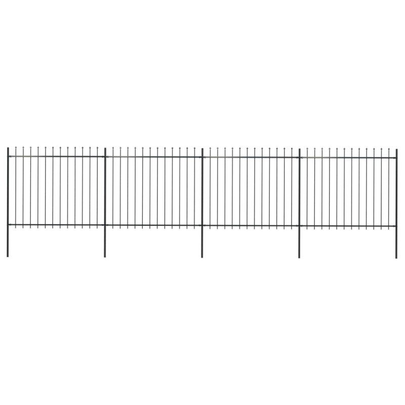 vidaXL Oceľový záhradný plot so špicatými vrchmi čierny 6,8x1,5 m 