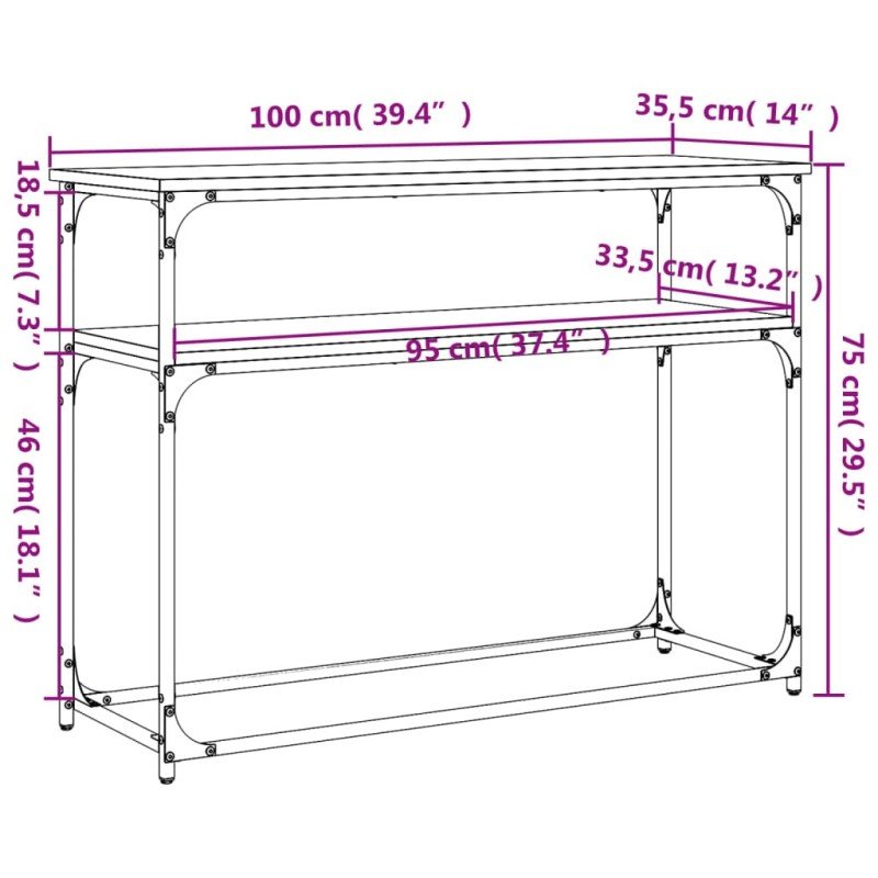 vidaXL Konzolový stolík čierny 100x35,5x75 cm kompozitné drevo