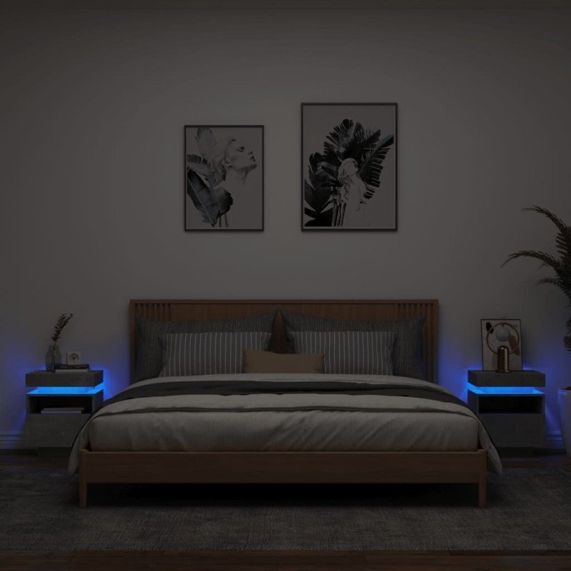 vidaXL Nočné stolíky s LED svetlami 2 ks betónovo sivé 40x39x48,5 cm