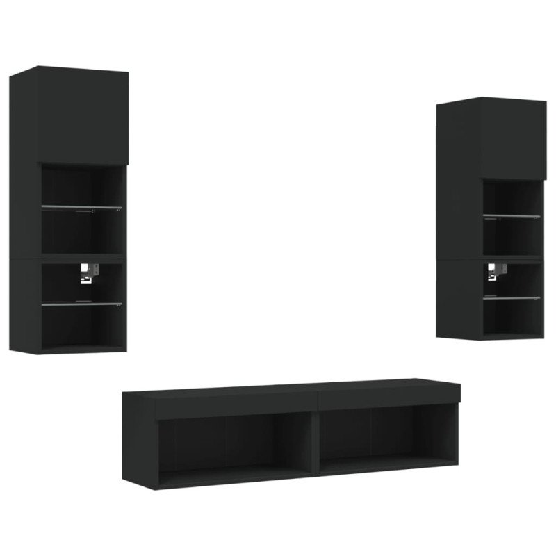 vidaXL 6-dielne TV nástenné skrinky s LED čierne kompozitné drevo