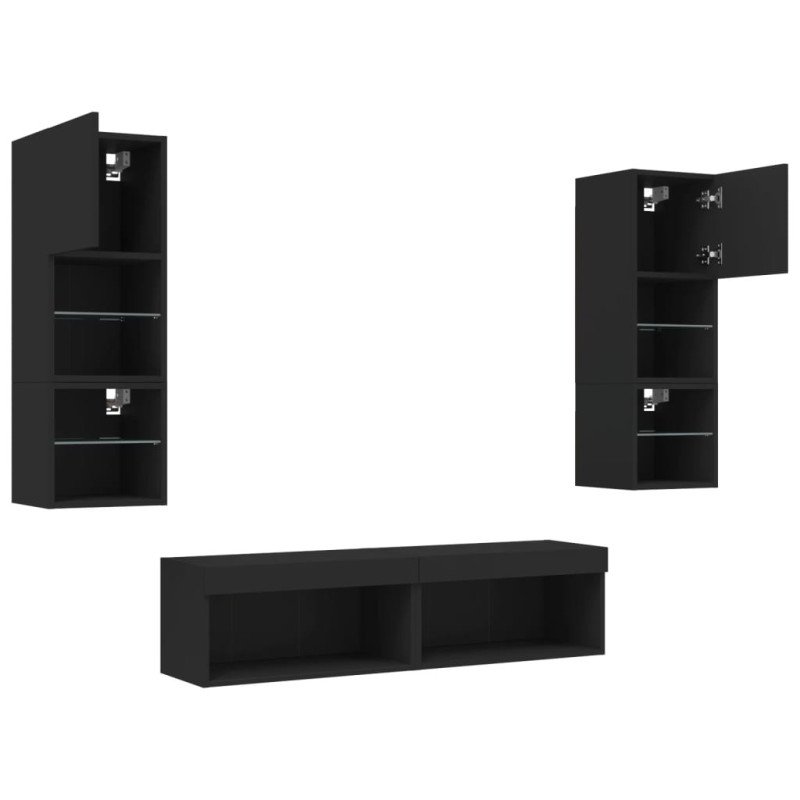 vidaXL 6-dielne TV nástenné skrinky s LED čierne kompozitné drevo