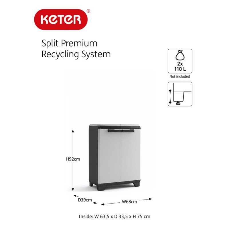Keter Recyklačná skrinka Split Premium sivo-čierna 92 cm