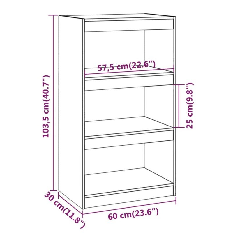 vidaXL Knižnica/deliaca stena čierna 60x30x103,5 cm masívna borovica