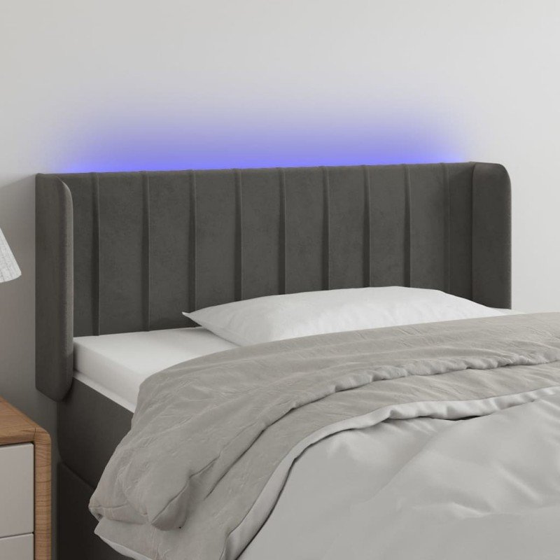 vidaXL Čelo postele s LED tmavosivé 103x16x78/88 cm zamat