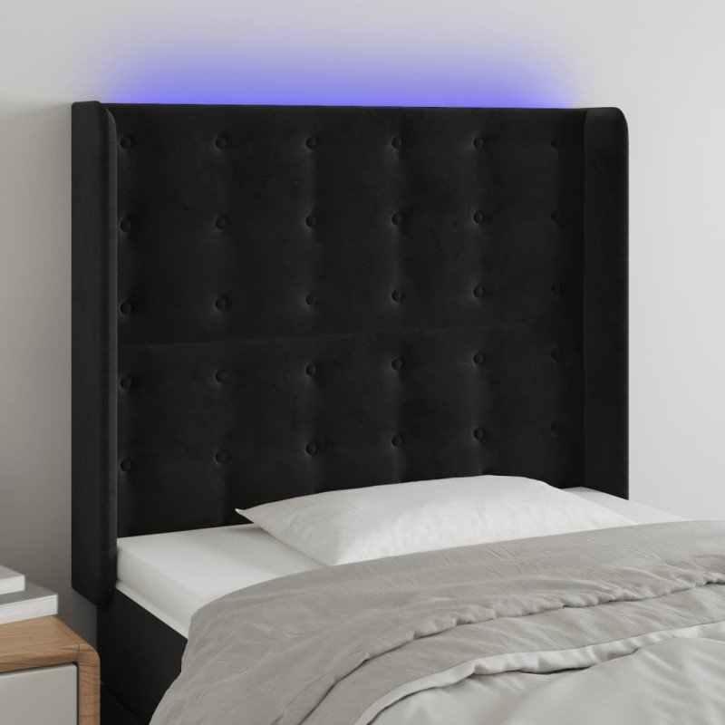 vidaXL Čelo postele s LED čierne 103x16x118/128 cm zamat