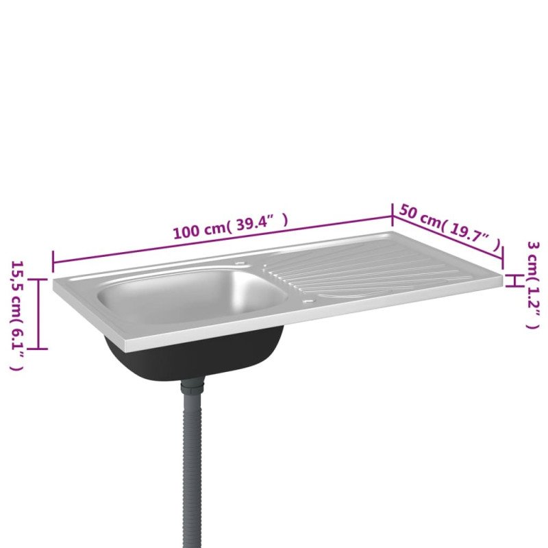 vidaXL Kuchynský drez s odkvapkávačom, strieborný 1000x500x155mm, oceľ