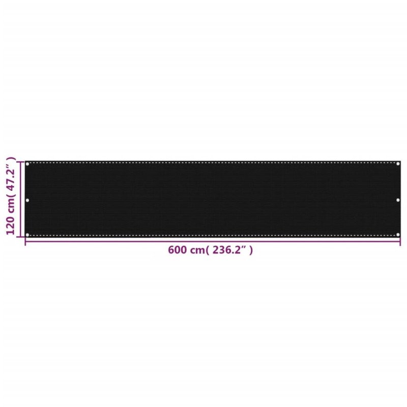 vidaXL Balkónová markíza čierna 120x600 cm HDPE