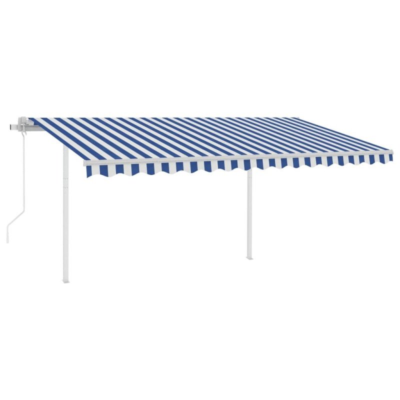 vidaXL Automaticky zaťahovacia markíza so stĺpikmi 4,5x3 m modro-biela