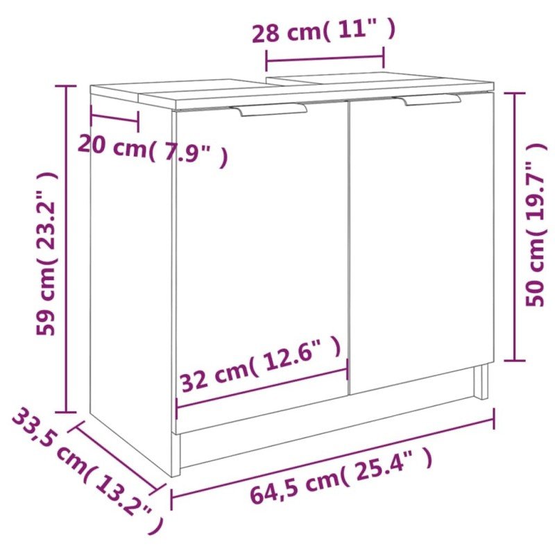 vidaXL Skrinka do kúpeľne lesklá biela 64,5x33,5x59cm spracované drevo