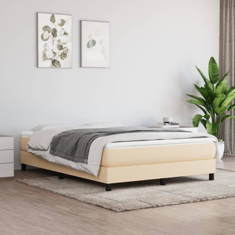 vidaXL Posteľný rám boxspring s matracom krémový 140x200 cm látka