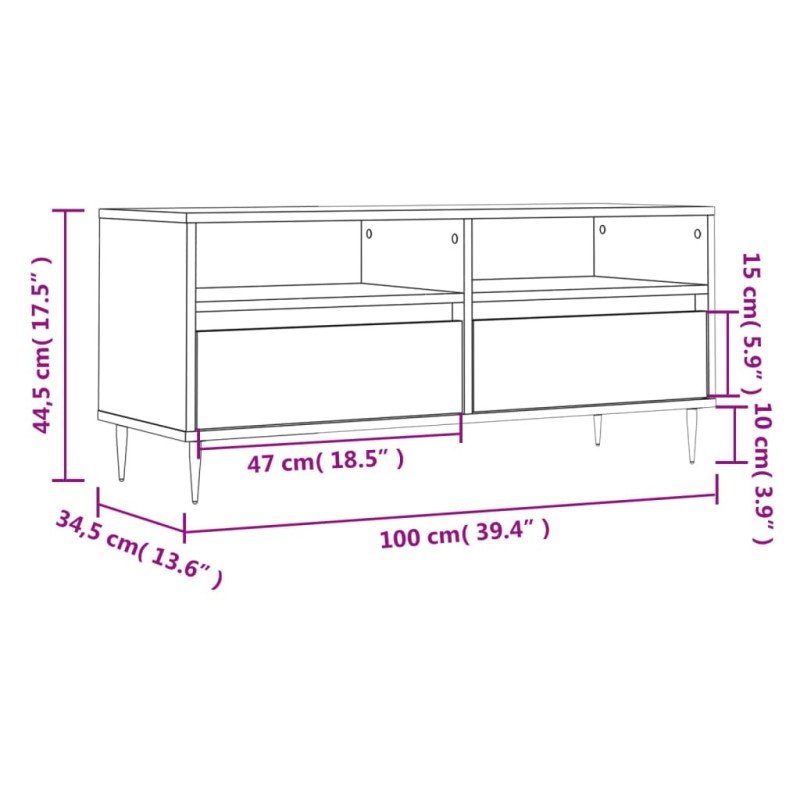 vidaXL TV skrinka sivý dub sonoma 100x34,5x44,5 cm spracované drevo