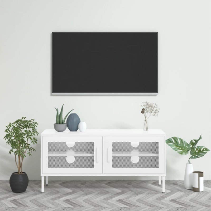 vidaXL TV skrinka biela 105x35x50 cm oceľ 