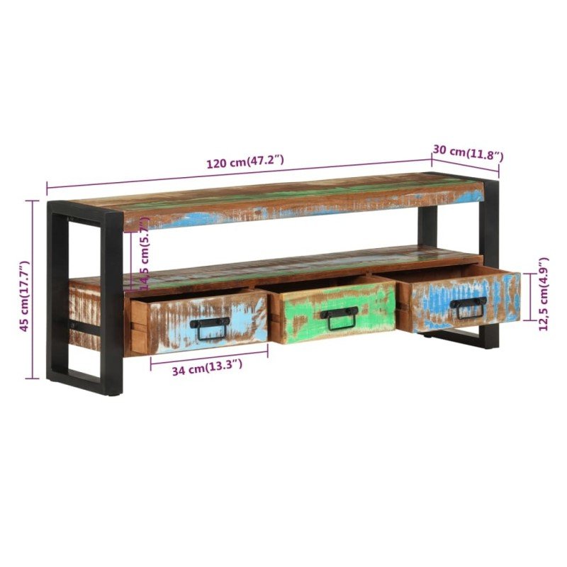 vidaXL TV skrinka 120x30x45 cm masívne recyklované drevo