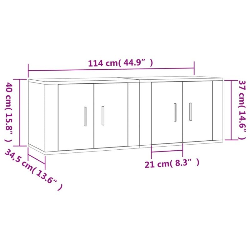 vidaXL Nástenné TV skrinky 2 ks čierne 57x34,5x40 cm