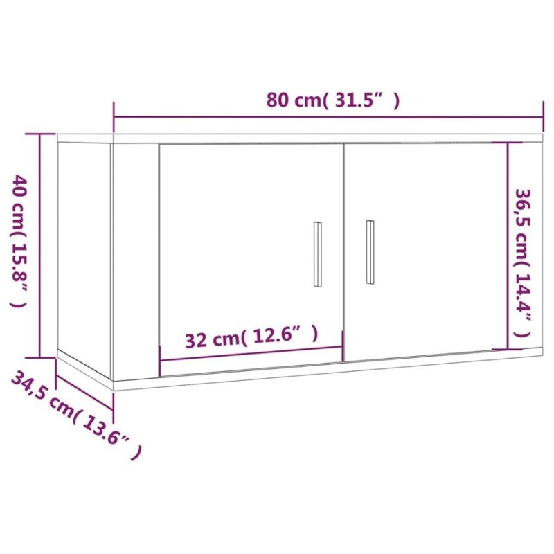 vidaXL Nástenná TV skrinka biela 80x34,5x40 cm