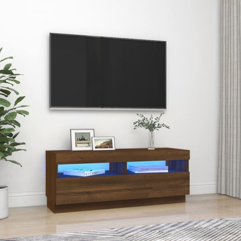 vidaXL TV skrinka s LED, hnedý dub 100x35x40 cm