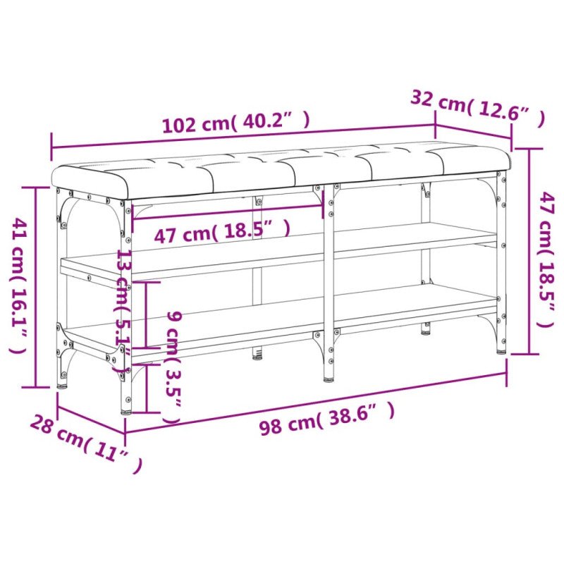 vidaXL Lavička na topánky dub sonoma 102x32x47 cm kompozitné drevo