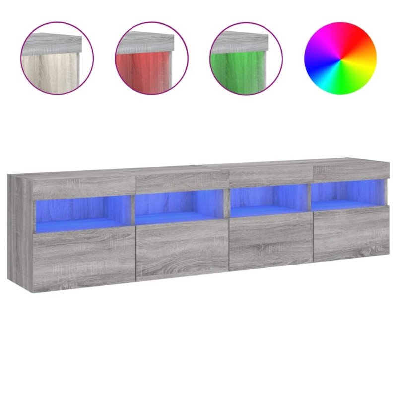 vidaXL TV nástenné skrinky s LED svetlami 2 ks sivé sonoma 80x30x40 cm