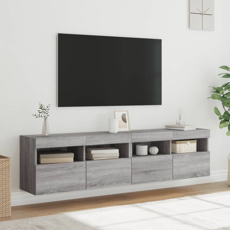 vidaXL TV nástenné skrinky s LED svetlami 2 ks sivé sonoma 80x30x40 cm