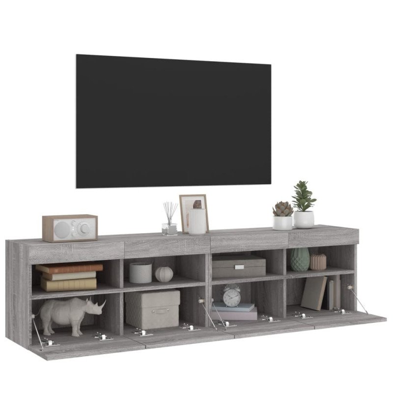 vidaXL TV nástenné skrinky s LED svetlami 2 ks sivé sonoma 80x30x40 cm