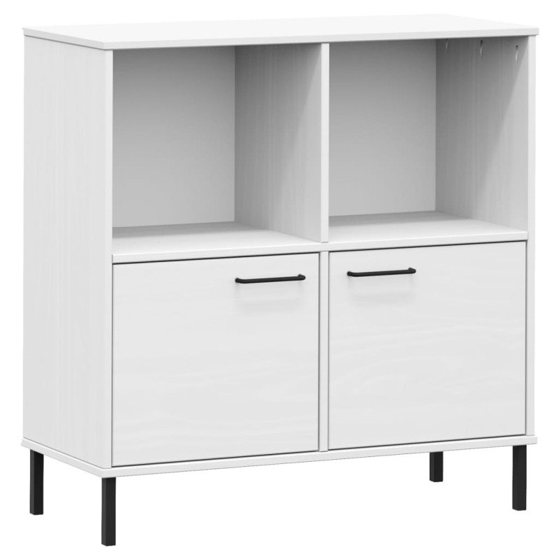 vidaXL Knižnica kovové nohy biela 90x35x90,5 cm masívne drevo OSLO